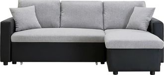 VENTE-UNIQUE.COM Sof&aacute; rinconera poli&eacute;ster 4 plazas negro, gris claro 223x146cm