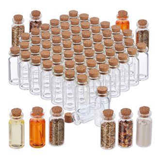 Relaxdays Mini Botellas De Cristal Con Corcho, Set 72, Botellitas Cristal Para Rellenar, 10 Ml, Decoraci&oacute;n, Transparente - Relaxdays