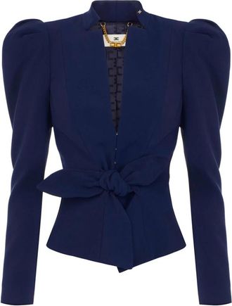 Elisabetta Franchi Lichtgewicht Cr&ecirc;pe Jas Met Strik - Dames - Blazers - Blauw - XS - Jassen