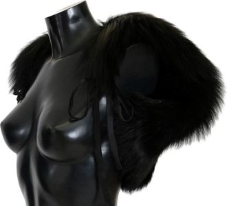 Dolce & Gabbana Womens Black Silver Fox Fur Scarf