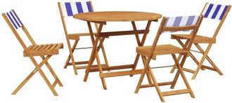 vidaXL vidaXL 5 Piece Garden Dining Set Blue and White Fabric and Solid Wood