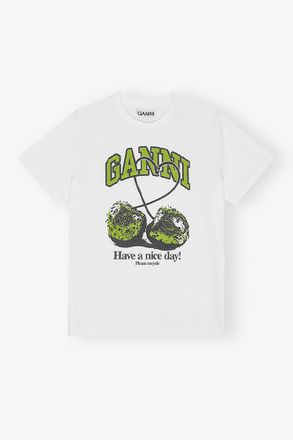 Ganni White Basic Jersey Cherry Relaxed T-shirt - Size XS Organic Cotton