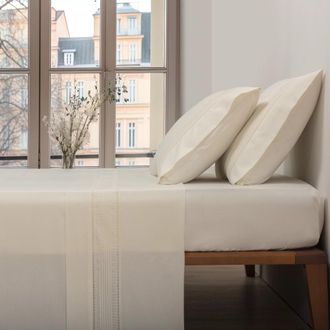 Casa da Laura S&aacute;banas 100% algod&oacute;n 200 hilos bordado beige cama 90 1 almohada 45 x