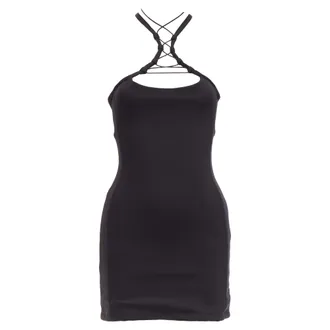 Monse black jersey white logo back sportif bungee strap halter mini dress XS