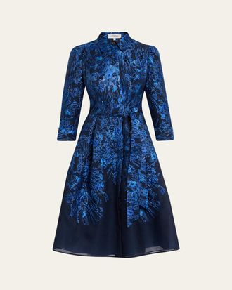 Teri Jon Metallic Jacquard Organza Midi Shirtdress