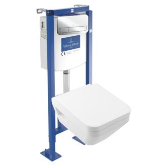 Villeroy & Boch Pack Inodoro Suspendido Sin Reborde Villeroy&boch Architectura Twistflush [e&sup3;] Redondo + Bastidor De Instalaci&oacute;n Suelo Y Pared + Placa Cromo Brillante