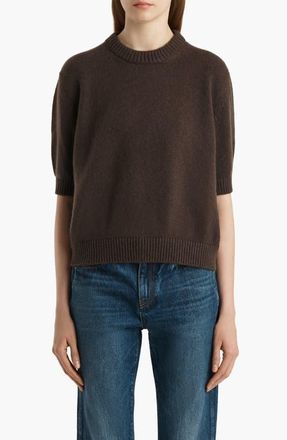 Khaite Davin Short Sleeve Cashmere Sweater in Coffee at Nordstrom, Size X-Small
