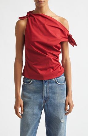 Staud Bellaria One Shoulder Stretch Cotton Top in Rouge at Nordstrom, Size 16