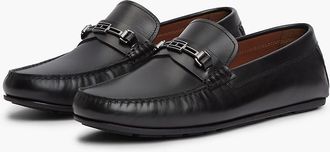 Tommy Hilfiger Mens Flag Hardware Leather Driving Loafer - Black - US 11.5 / EU 45