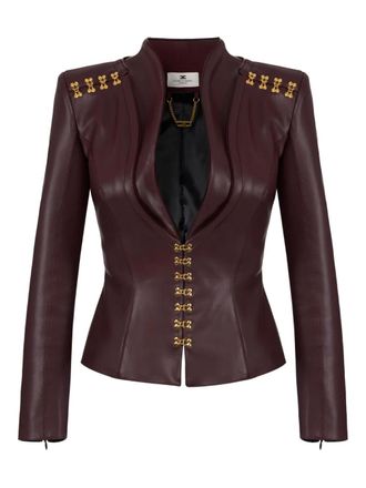 Elisabetta Franchi structured jacket - women - Viscose/Elastane/Leather - 40 - Brown