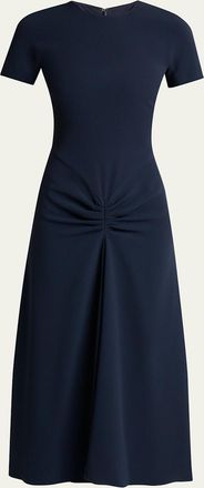Victoria Beckham Gathered Waist Crepe Midi Dress