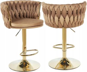 OEM Taburete De Bar Silla Entretejido Cappuccino Sobre Pata Dorada Terciopelo Ajustable