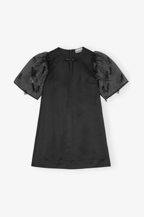 Ganni Black Fringed Organza Mini Dress - Size 10/12