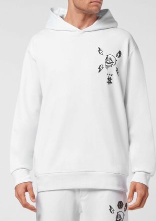 Philipp Plein Felpa in cotone con cappuccio e stampa Skull