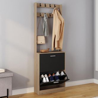 IDMarket Idmarket - Klark Armario Zapatero De 2 Puertas En Madera Y Efecto Negro