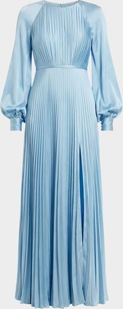 Mac Duggal Pleated A-Line Satin Charmeuse Gown