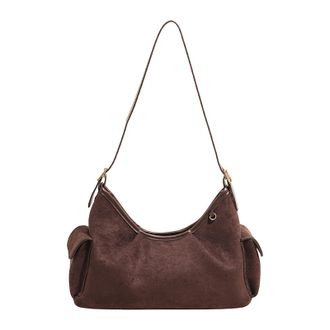 Generic Kexpery Womens Faux Suede Shoulder Bag with Pendant, Practical Handbag for Daily Life, School