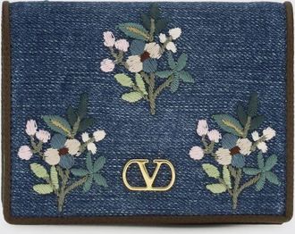 Valentino Garavani Portafoglio VLogo Signature Valentino Garavani in pelle e denim con ricamo