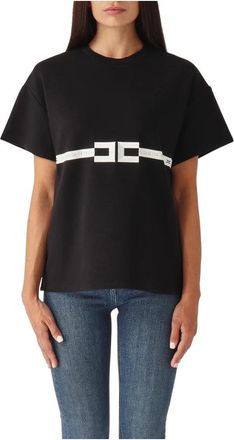 Elisabetta Franchi Tops, Dames, Zwart, L, Katoen, T-shirt van zware katoenjersey met logo