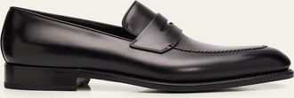 Ferragamo Mens Brandy Tramezza Patina Leather Penny Loafers