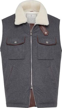 Brunello Cucinelli Flannel down vest in Anthracite at Nordstrom, Size Xx-Large Eu