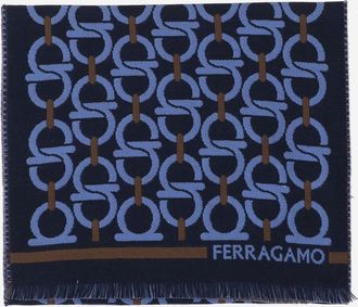 Ferragamo Mens Wool Scarf With Hook Pattern Multicolour Scarfs