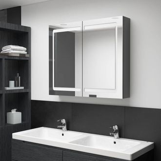 Berkfield Home LED Bathroom Mirror Cabinet Grey 80x12x68 cm | Size: 80 x 12 x 68 cm