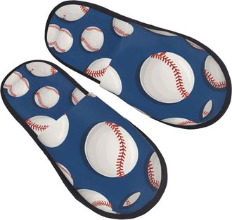 Generic Fuzzy Slippers Baseball Printing Home Slippers Soft Non Slip House Slipper For Travel Hotel Guest L