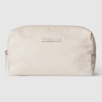 Gucci Medium Cosmetic Case With Gucci Plaque, White, GG Canvas