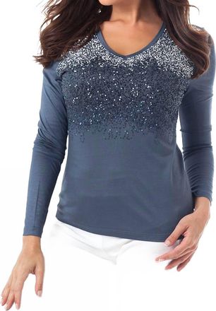 Angel Ombre Sparkle V-Neck Top In Blue Multi