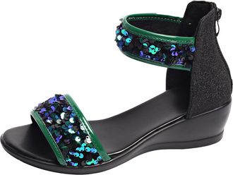 Generic Women Solid Zipper Casual Open Toe Comfortable Beach Walking Shoes Sandals for Ladies Holiday Outdoors (Green, 5.5)