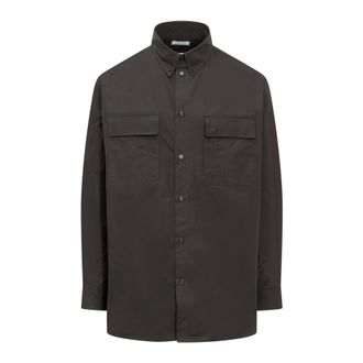 Off-white Overhemden, Heren, Zwart, S, Katoen, Logo Geborduurd Shirt met Lange Mouwen