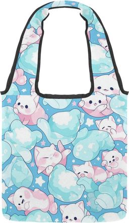 Generic Colorful Cartoon Kitten Reversible Canvas Shoulder Tote - Double-Sided Print, 12oz Cotton, 27cm Drop, Fold-Flat Bag for Travel, Shopping, Street Outin