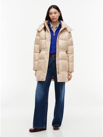 Tommy Hilfiger Womens Shiny Long TH Ultra Air Puffer Coat - Taupe - XXL