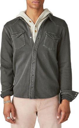 Lucky Brand French Terry Snap-Up Western Shirt in Jet Black at Nordstrom, Size Small