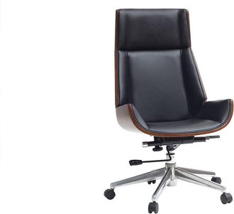 Miliboo Sillón de escritorio moderno madera oscura y negro CURVED