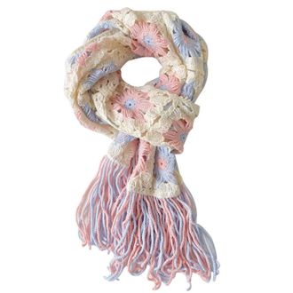 Generic Crochet Scarf for Women, Embroidered Oversized Winter Scarf with Tassels - Soft Warm Shawl Wrap for Daily Use, Outdoor Activities, Fashion