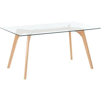 Beliani Tavolo da Pranzo Rettangolare Piano in Vetro Gambe in Legno 160 x 90 cm Hudson