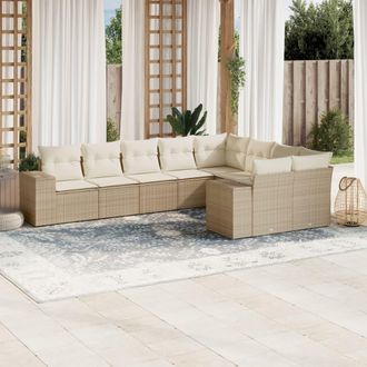 vidaXL Set De Sof&aacute;s De Jard&iacute;n 9 Pzas Con Cojines Rat&aacute;n Sint&eacute;tico Beige Vidaxl