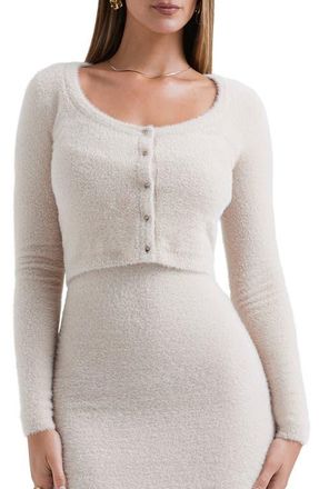 House of CB Gene Chenille Crop Cardigan in Beige at Nordstrom, Size X-Small