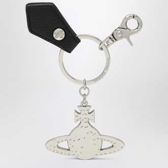 Vivienne Westwood Portachiavi Hammered Orb argentato con linguetta nera