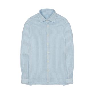 120% Lino Heren, Overhemden, Blauw, Maat: M Linnen