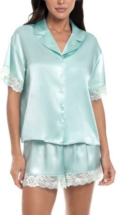 In Bloom by Jonquil Lillie Lace Trim Satin Shorts Pajamas in Pale Turquoise at Nordstrom, Size X-Small
