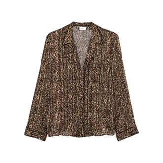 Saint Laurent Blusa de Pijama en Georgette de Seda con Raya de L&uacute;rex - Blouses & Shirts - Mujer - Marr&oacute;n - S