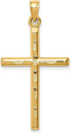 Diamond2Deal 14k Yellow Gold Hollow Diamond-cut Cross Pendant
