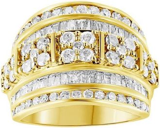 House of Brilliance Silver 2.0 Cttw Round & Baguette Diamond Multi-Row Tapered Cocktail Ring in Yellow at Nordstrom, Size 6