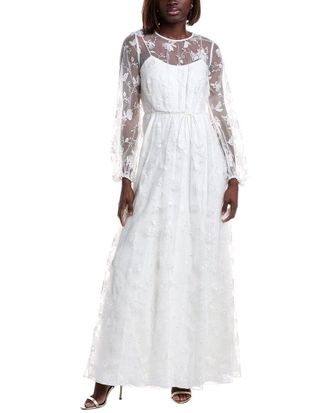Monique Lhuillier Embroidered Tulle Lace Maxi Dress