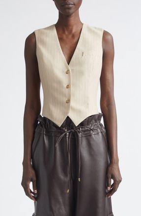 LaQuan Smith Shimmer Pinstripe Vest in Sand at Nordstrom, Size X-Small