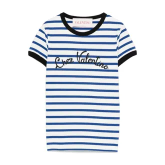 Valentino Garavani T-Shirts, female, Blue, Size: XS Embroidered Logo T-shirt