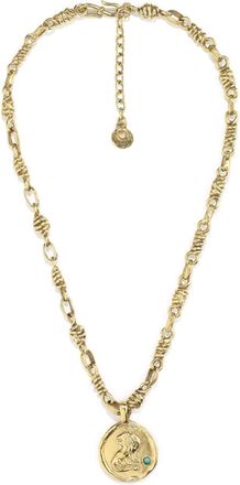 Goossens Talisman Leo medal necklace - unisex - Natural Rock Crystal/Resin/24kt Gold Plate/Brass - One Size
